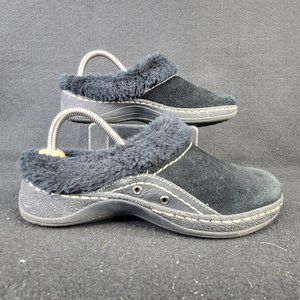 Baretraps ELLINA Black Suede Faux Fur Slip-on Clogs Women's 8M STAY DRY SYSTEM